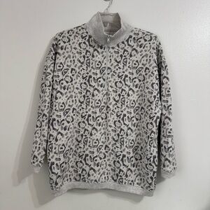 Aerie Oversized Good Vibes Leopard Print Quarter Zip Pullover Sweater M